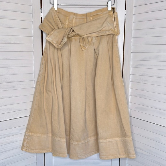 ULLA JOHNSON l Khaki Denim Midi Virgil Skirt Tie Front Side Zip NWOT Pockets S - Picture 4 of 14